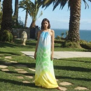 Amanda Uprichard Womens Julie Tie Dye Sleeveless Maxi Dress Blue Green Size M